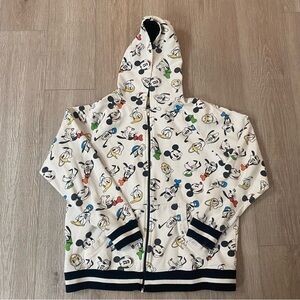 Disney Parks Zip Hoodie Jacket All Over Print Mickey Donald Pluto W/ Pockets Lrg